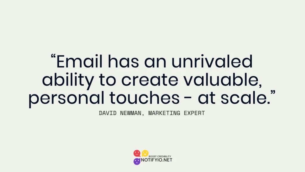 Text on image reads: "Email Marketing has an unrivaled ability to create valuable, personal touches - at scale." - David Newman, Marketing Expert.